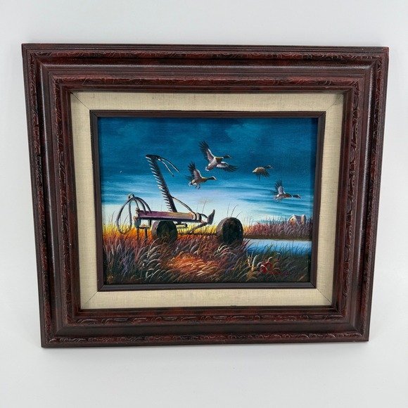 Other - Signed Vintage Framed Duck Marsh Painting Wildlife Cabin Lodge Decor 15.5x13.5